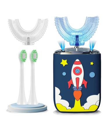 Kids Electric Toothbrushes, U Shaped Toothbrush Kids Sonic Automatic Brush with 4 Brush Head 6 Clean Modes IPX7 Waterproof Whole Mouth Rechargeable Smart Timer for Children Age 2-7 Rocket Rocket(age 2-7)