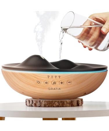 GRATIA NATURALS Aromatherapy Diffuser, 6 Nature Relaxing Sounds, White Noise Machine, 7 Color Night Lights, Ultrasonic Silent Cool Mist Humidifier, Aroma Diffuser for Large Room (Light Brown)