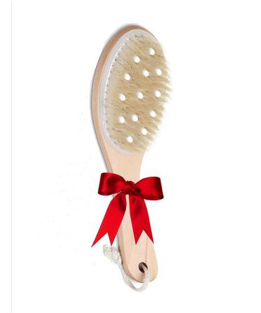 Natural Bristle Body Brush with Contoured Wooden Handle for Wet or Dry Brushing Gently Gets Rid of Cellulite  Tightens  Exfoliates and Improves Skin Circulation