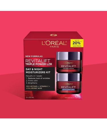 L'Oreal Paris Revitalift Triple Power LZR Anti Aging Day & Night Face Cream With Pro Retinol Vitamin C + Hyaluronic Acid Anti Wrinkle Moisturizer Skin Care Kit 2 Count - Buy Online on GoSupps.com
