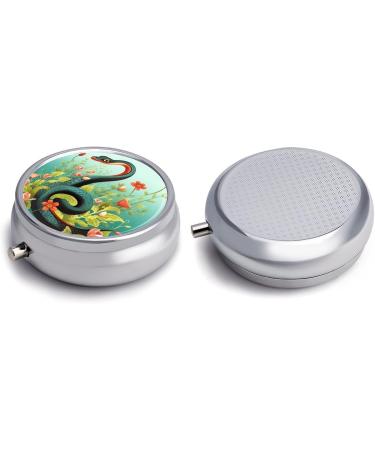 Travel Pill Box - 3 Compartment Portable Organizer with Snake & Flower Print | Small Medicine Case for Purse & Pocket - Buy Online on GoSupps.com