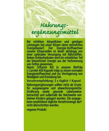 Buy BioPr p L-Carnitine 400 - 90 Vegan Capsules | Certified German Production | International Shipping - Buy Online on GoSupps.com