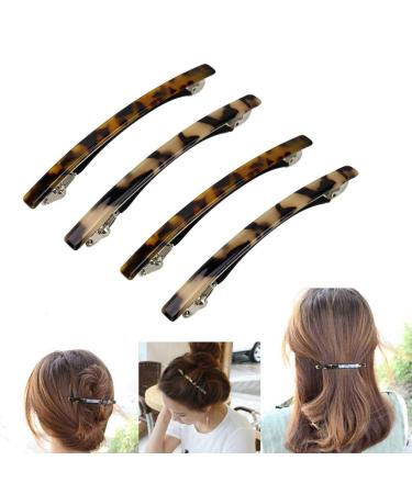 Luckycivia 4 Pack Hair Barrette Long and Thin Handmade Celluloid Onyx Hair Clip Elegant Automatic Hair Clip Barrette Ponytail Holders for Women/Girls - 4 Inches