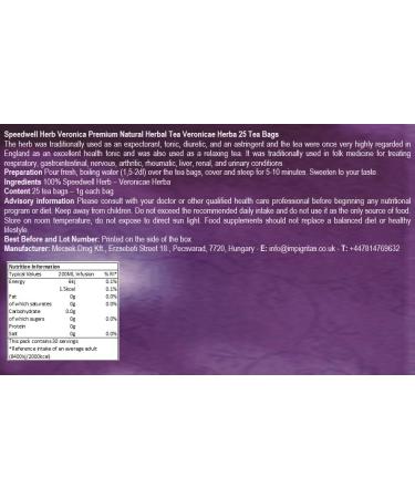 Mecsek Speedwell Herb Veronica Premium Natural Herbal Tea Veronicae Herba 25 Teabags - Buy Online on GoSupps.com