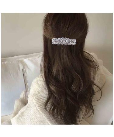 Yheakne Vintage Geometric Hair Clip Silver Hammered Bar Hair Clip Barrette Metal Rectangle Bar Headclip Textured Bar Hair Barrette Clip Decorative Headwear Hair Accessories for Women and Girls (Silver)