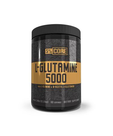 5% Nutrition Core L-Glutamine 5000 Supplement w/L-Alanine | Immune & Digestive Support | Amino Acid Muscle Builder Post Workout Recovery | Unflavored (60 Servings)