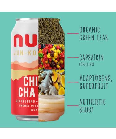Nunc Jun-Kombucha Drink - Chilli Cha Cha (12 x 330ml) - Premium Quality - Gut-Friendly & Energizing - Gluten-Free, GMO-Free - Only 50 Calories - Buy Online on GoSupps.com