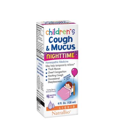 NatraBio Children's Cough & Mucus NightTime Alcohol Free Yummy Berry Natural Flavor 4 Months and Up 4 fl oz (120 ml)