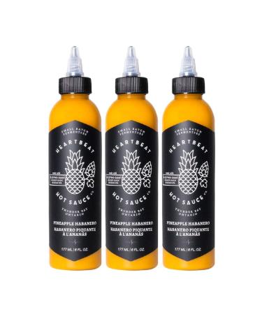 Heartbeat Hot Sauce - Pineapple Habanero 177ml - Small Batch & Handmade Vegan Preservative Free Featured on Hot Ones Season 10 (3 Bottles) 177 ml (Pack of 3)