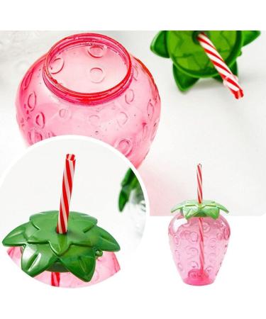 Strawberry Shaped Kawaii Cup with Straw for Boba Tea Pp Cute Cups with Lid and Straw Kawaii Tea Cup Bottle for Women - Buy Online on GoSupps.com