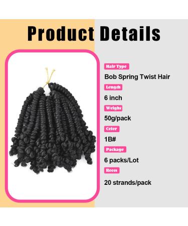 6 Packs Short Bob Spring Twist Crochet Hair 6 Inch - Pre-looped Passion Twist Crochet Braids for Black Women - Bomb Twist Kids Crochet Hair (1B) - Pack of 6 - Buy Online on GoSupps.com