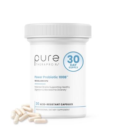 Pure Therapro Rx Power Probiotic 100B | 30 Acid Resistant Capsules - 1 Month Supply | 4 Proven Strains 100 Billion CFU | Flora Balance & Digestion | NO Refrigeration Required | Non-GMO | Zero Fillers 30 Count (Pack of 1)