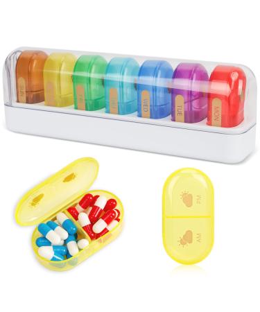 FYY Travel Pill Organizer 14 Compartments Daily Pill Organizer Portable Pill Case Detachable Daily Pill Box for Purse Pocket to Hold Vitamins Cod Liver Oil Supplements and Medication-White 7 Days White