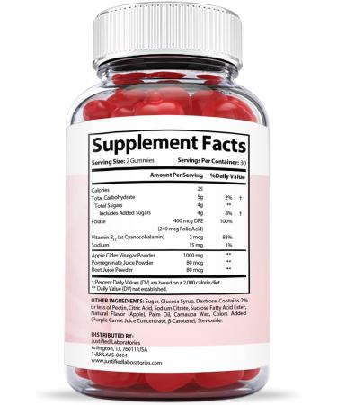 Justified Labs Turbo Keto ACV Gummies 1000MG Vegan Non GMO with Pomegranate Juice, Beet Root & B12 - 60 Gummies - Buy Online on GoSupps.com