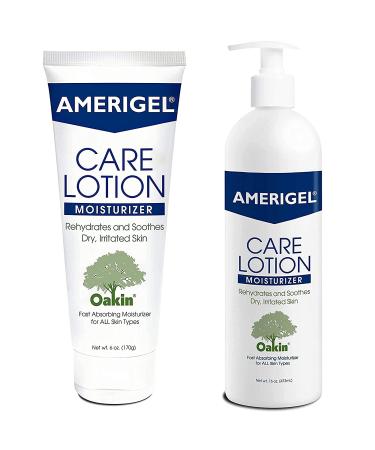 AMERIGEL Care Lotion Bundle - Hypoallergenic Moisturizer (6 oz.) Rehydrates & Soothes Dry Skin - Care Lotion for Diabetic Skin Care (16 oz.) Soothes Irritated Skin
