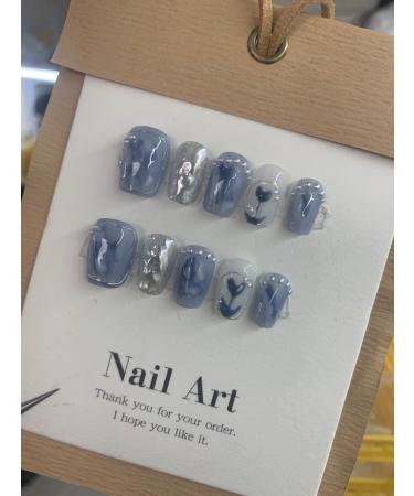 Cute Fake Nail Metal Short Style Halo Dyed Ice Transparent Finished Nail Beauty Handmade Wearable Nail Detachable (Color : A Size : L) - Buy Online on GoSupps.com