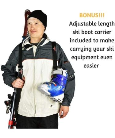 Athletrek Ski and Pole Carrier Strap 2 Pack - Protect Skis with Cushioned Hook and Loop - Bonus Ski Boot Carrier Included - Buy Online on GoSupps.com