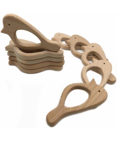 Wendysun 5pcs Cartoon Wood Teether - Natural Animal Shape Baby Teething Beech Toy - Buy Online on GoSupps.com
