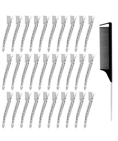 Duck Bill Hair Clips Silver Metal Hair Clips for Styling Metal Hair Clips for Women Long Hair Metal Curl Setting Section Hair Clips Duck Bill Sectioning Clips Pin Curl Clips with a Pin Tail Comb