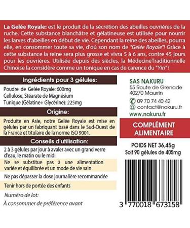 NAKURU | Gel e Royale | Gamme Power | Fabriqu en France | "Au Service de sa Majest !" | (90 G lules de 405mg / Poids Net: 36 45g) - Buy Online on GoSupps.com