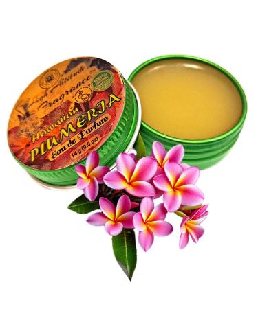 PLUMERIA Perfume Hawaiian - Eau de Parfum - Solid Balm - Natural Essential Oils Aromatherapy Fragrance- (Frangipani Tropical Gardenia Jasmine Tuberose Champaca Magnolia) Travel Party Gifts-0.5oz