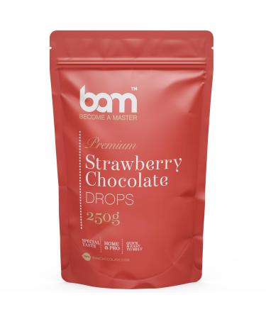 BAM Strawberry Chocolate Drops, Callets, Melting Chips, Home and Pro Baking, Strawberry Taste, 250g