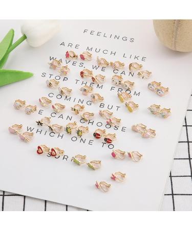 24 Pairs Mixed Color Clip-on Earrings Set - Animals, Heart, Flowers, Mushroom Design for Ladies - Painless Non-perforated Earrings - Buy Online on GoSupps.com