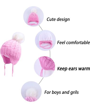 LANGZHEN Toddler Winter Hat Earflap Knit Cap Fleece Lined Beanie - Pink (1-2 Years) - Buy Online on GoSupps.com