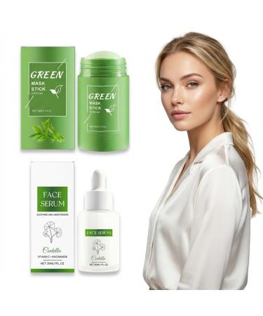 Green Tea Mask Stick & Essence Set Blackhead Remover Mask Set Natural Extract Oil Control and Hydration Formula for Both Men and Women