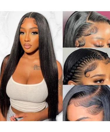 Straight Lace Front Wigs Human Hair Pre Plucked 13x4 HD Lace Frontal Wigs Human Hair With Baby Hair Bleached Knots Virgin Glueless Human Hair Wigs for Black Women 150% Density Natural Color 26 Inch 26 Inch Straight Lace ...