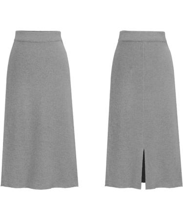 Sanahy Women's Ribbed Knit Midi Skirt - Stretchy High Waist Bodycon Pencil Skirt for Business - Gray | Size 5XL - Buy Online on GoSupps.com