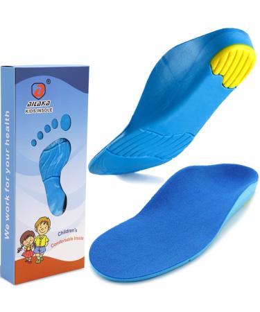 Ailaka Kids Orthotic Cushioning Arch Support Shoe Insoles, Children Pu Foam Inserts for Flat feet, Plantar Fasciitis, Feet Heel Pain Relief 5-7 M US Big Kid Blue