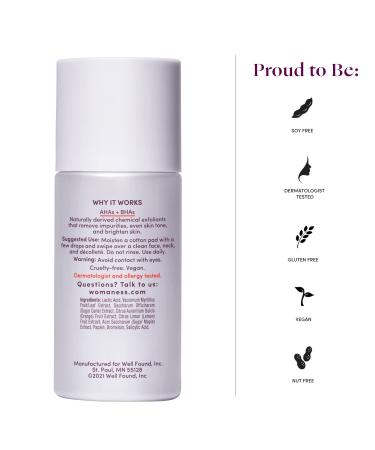 Womaness Brighten Up Exfoliating Toner | AHA BHA Hydrating Dark Spot Treatment for Dull Skin | PHA Toner & Gentle Pore Cleaner for Women (3.4oz - Buy Online on GoSupps.com