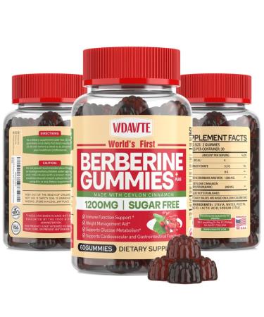 Berberine with Ceylon Cinnamon Gummies Sugar-free 98% Pure & 10x Absorption 1200mg Organic Berberine Supplement for Weight Loss Immunity Cardiac Metabolic & Digestive Health (30 Days)
