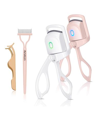 2+2pack Heated Eyelash Curler with Sensing Heating Silicone Pad Quick Natural Curling for Long Lasting 2Heating Modes Rechargeable Portable Electric Eyelash Curler Pink White
