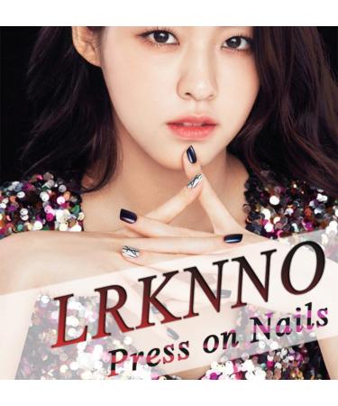 Black French Tip Press on Nails with Silver Glitter Line Design - 24Pcs Medium Length Square Fake Nails - Glossy Coffin Full Cover Nail Tips for Women - Buy Online on GoSupps.com