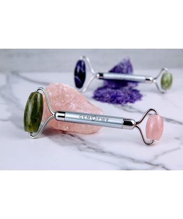 GEM PWR Rose Quartz + Jade Roller for Face and Neck Massage - Dual Gemstones with Steel Handle and Travel Bag for Minimizing Wrinkles and Puffiness, Restoring Skin's Elasticity and Radiance - Buy Online on GoSupps.com