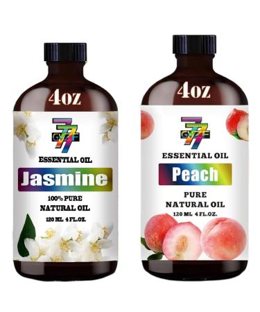 GV77ZF Essential Oil Two 4 Fl Oz (120Ml) Set - Pure Natural Peach Oil and Jasmine Essential Oil for Diffuser Humidifier Skin Care Home Fragrance Bath Hair Care Cleansing Massage Yoga DIY So