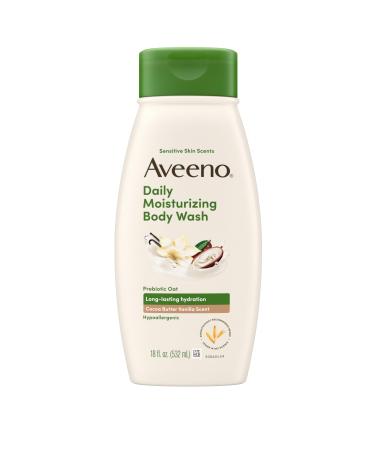 Aveeno Daily Moisturizing Body Wash with A Cocoa Butter Vanilla Scent & Soothing Prebiotic Oat Provides Long-Lasting Hydration for Sensitive Skin Hypoallergenic Paraben-Free 18 fl. oz