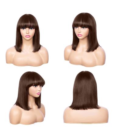 Chocolate Brown Bob Wig with Bangs for Black Women - 100% Brazilian Virgin Human Hair, 2x1 HD Lace, Glueless, 150% Density, 8 Inch Straight - Buy Online on GoSupps.com