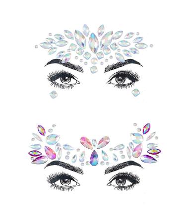 Bomine Mermaid Face Gems Jewels Festival Rave Face Stickers Crystal Temporary Tattos for Women and Girls 2 Sets