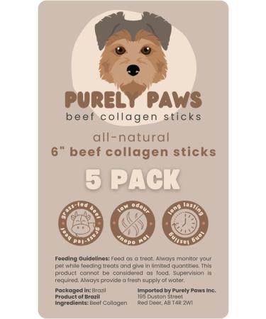 Purely Paws All-Natural Beef Collagen Sticks - Safe Digestible Dog Chews - Long-Lasting Low-Odour Rawhide Free (6 Inch 5 Count) 6 (5 Pack) - Buy Online on GoSupps.com