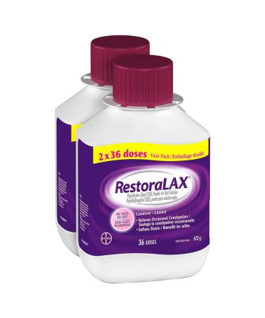 Bayer RestoraLAX Laxative 36 Doses 612g 2-pack Powder For Oral Solution No Taste No Grit WHITE
