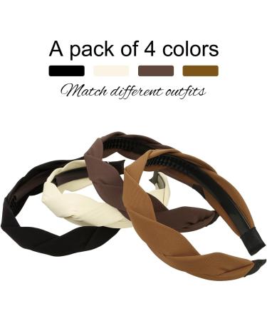 4 Pieces Braided Headband for Women Girls Wide Hairband Fashion Non Slip Hairhoop Weaving Shape Accessories Solid Colors Trendy Headbands - Buy Online on GoSupps.com