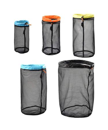 Mollytek Mesh Stuff Sack Set (S&M&L&XL&XXL) Nylon Mesh Drawstring Storage Bag Ultralight Ditty Bags for Camping Travel Hiking Outdoor Sports Backpacking Sleeping Bag Set of 5