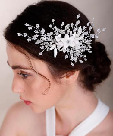 Chargances White Flower Pearl Hair Comb for Wedding Brides Bridesmaid Crystal Beaded Hair Comb Accessories Rhinestone Head Pieces for Women Girls Porm (Rose Gold) - Buy Online on GoSupps.com