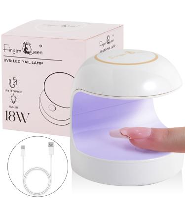 FINGER QUEEN Mini LED Nail Lamp Nail U V Lamp for Gel Nails with 5 LED Beads Portable USB Nail Dryer for Travel Manicure Home DIY White
