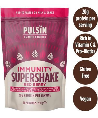 Pulsin Red Berry Vegan Supershake 980g - 19.6g Protein Plant Based Immunity Support Powder - Gluten & Dairy Free 990g - Buy Online on GoSupps.com