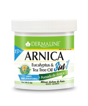 DERMALINE Arnica 3 in 1 Ointment 5 OZ  Eucalyptus  Tea Tree Oil  Vitamin E - Pain Relief from Soreness and Bruises