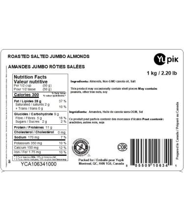 Yupik Roasted Salted Jumbo Almonds 1 kg Kosher Gluten-Free Large Almonds Seasoned Nuts Lightly Roasted Salty Flavor Source of Fiber & Protein Crunchy Savory Snacks - Buy Online on GoSupps.com